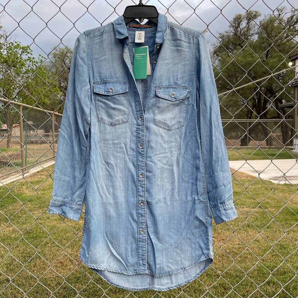 H&M Denim Chambray Mini Dress Size 2 NWT